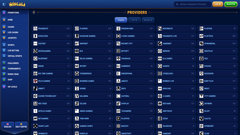 Développeurs de jeux de bureau de WinGaga Casino