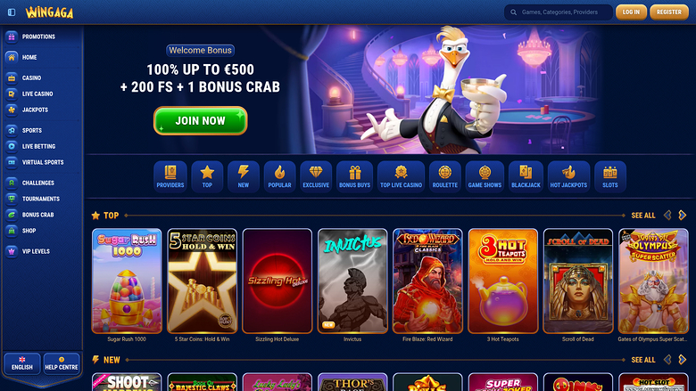 Page d'accueil de bureau de WinGaga Casino