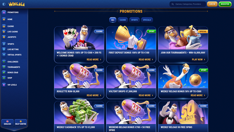 Promotions de bureau de WinGaga Casino