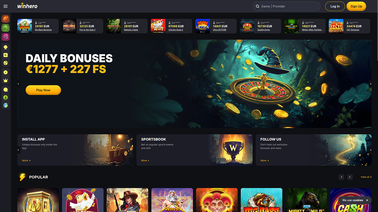 Page d'accueil de bureau de WinHero Casino