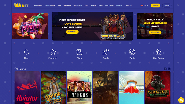 Page d’accueil de bureau de Winit Casino