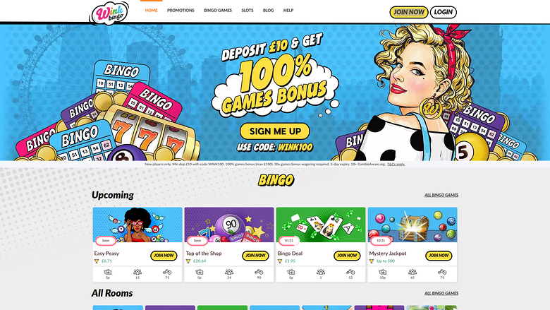 Home page desktop di Wink Bingo Casino