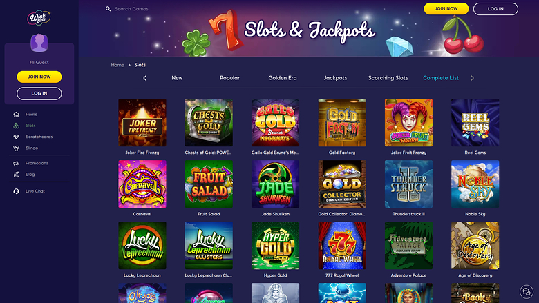 Juegos de escritorio de Wink Slots Casino