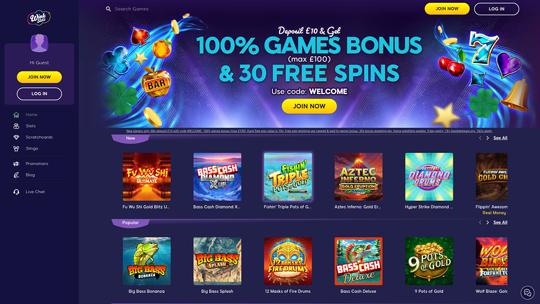 Página de inicio de escritorio de Wink Slots Casino