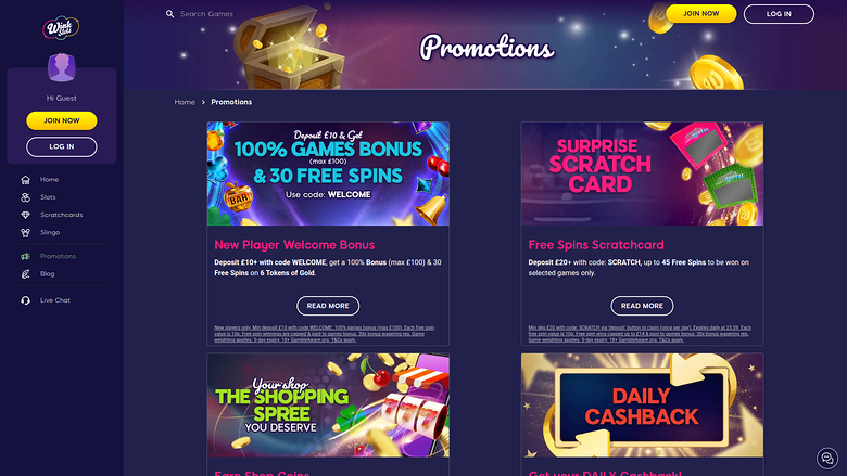 Promociones de escritorio de Wink Slots Casino