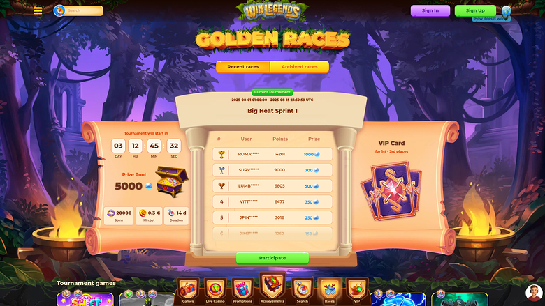 Tournois de bureau de WinLegends Casino