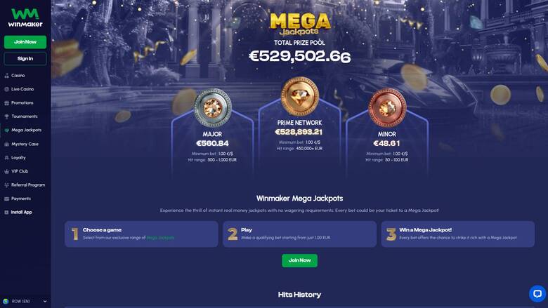 Screenshot della pagina Jackpot di Winmaker Casino 