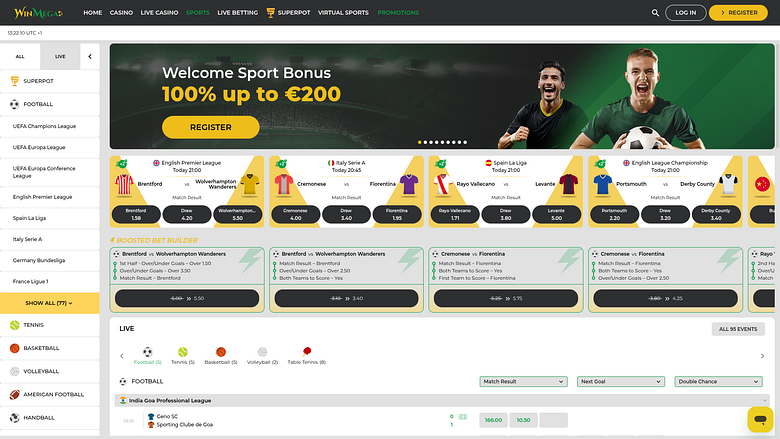 Ставки на спорт в казино WinMega (на компьютере)
