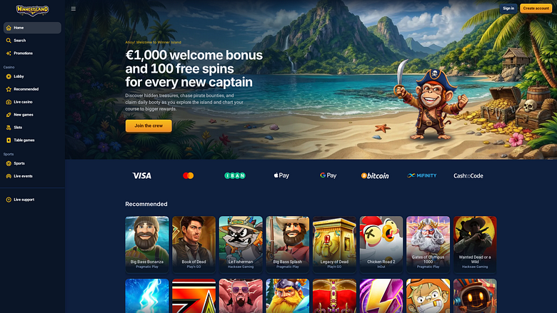 Pagina iniziale desktop di Winner Island Casino
