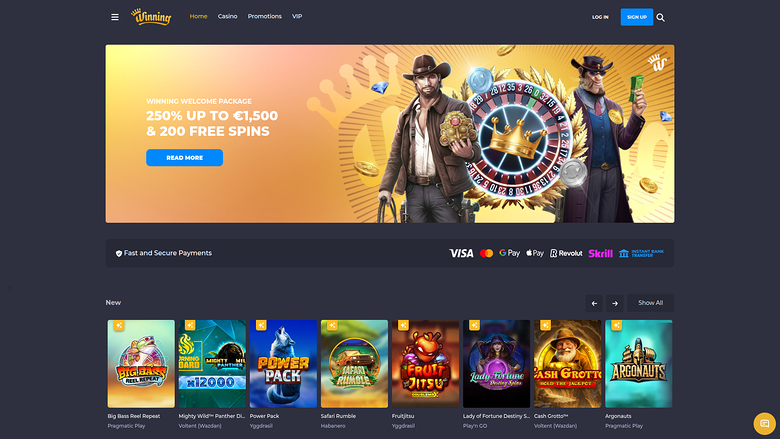 Page d’accueil de bureau de Winning Casino