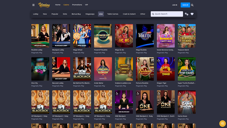 Croupier en direct sur ordinateur de Winning Casino