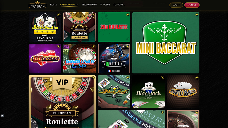 Juegos de mesa de escritorio de Winning Kings Casino