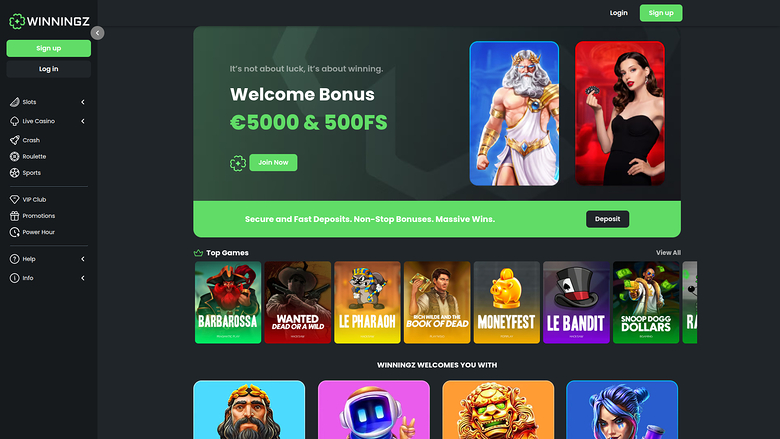 Winningz Casino Desktop Homepage