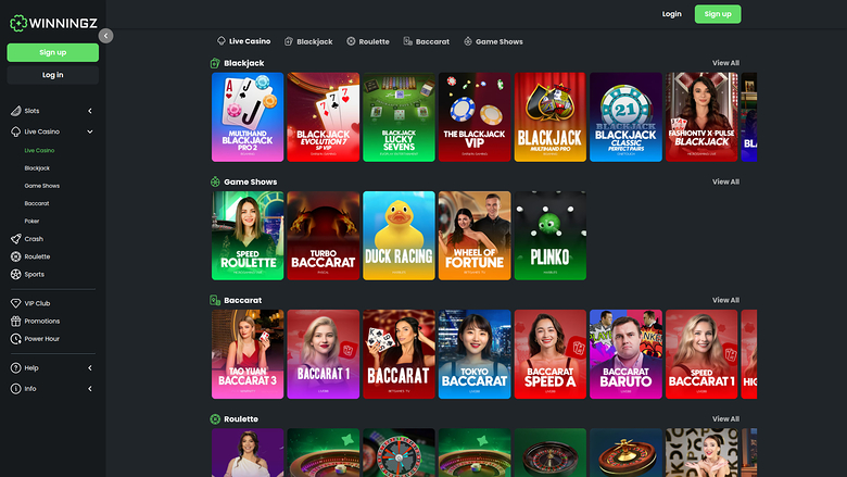 Winningz Casino Desktop Live Dealer