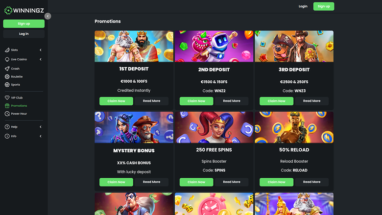 Winningz Casino Desktop Promotions