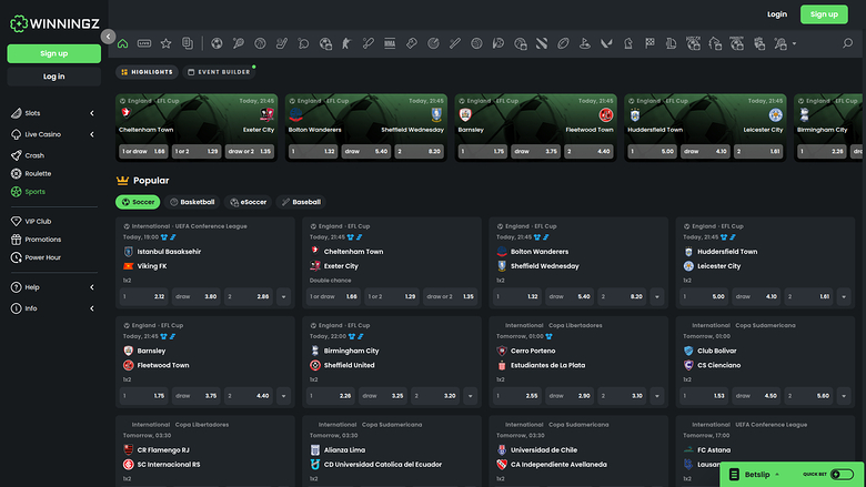 Winningz Casino Desktop Sports