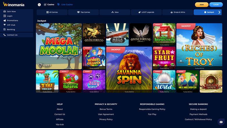 Jackpot sur ordinateur de WinOMania Casino