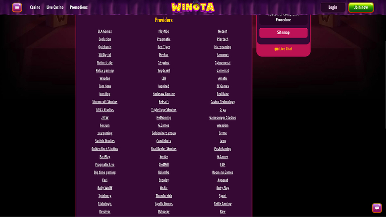 Développeurs de jeux de bureau de Winota Casino