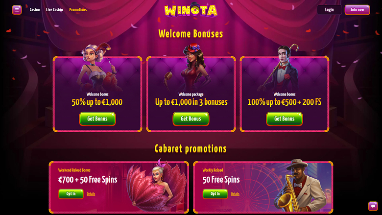 Promotions sur ordinateur de Winota Casino