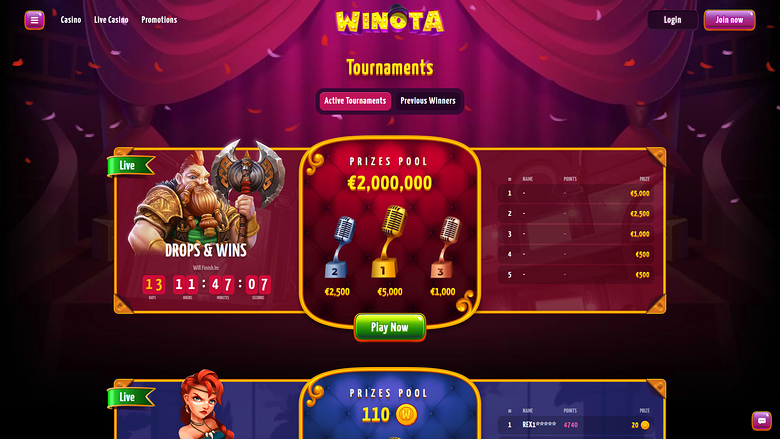 Tournois sur ordinateur de Winota Casino