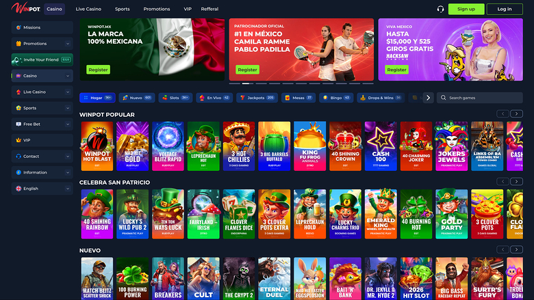 Página de inicio de WinPot Casino para escritorio