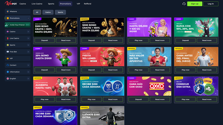 Promociones de Winpot Casino para ordenador