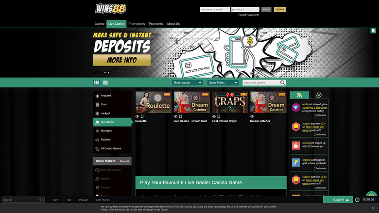 Live dealer desktop di Wins88 Casino