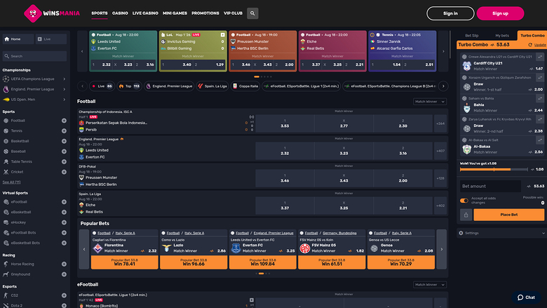 Sport desktop di WinsMania Casino