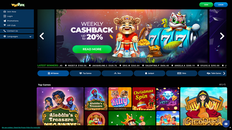 Page d'accueil sur ordinateur de Winspark