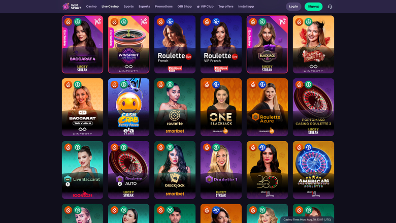 Live dealer desktop di WinSpirit Casino