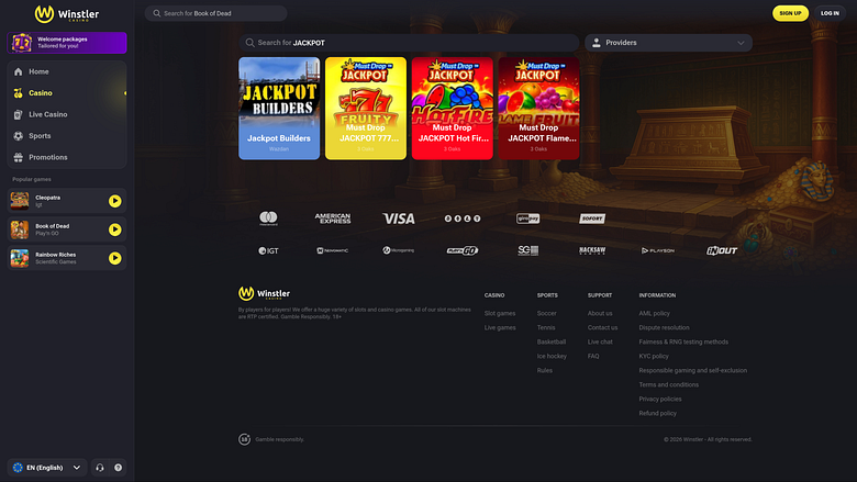 Jackpot de escritorio del casino Winstler