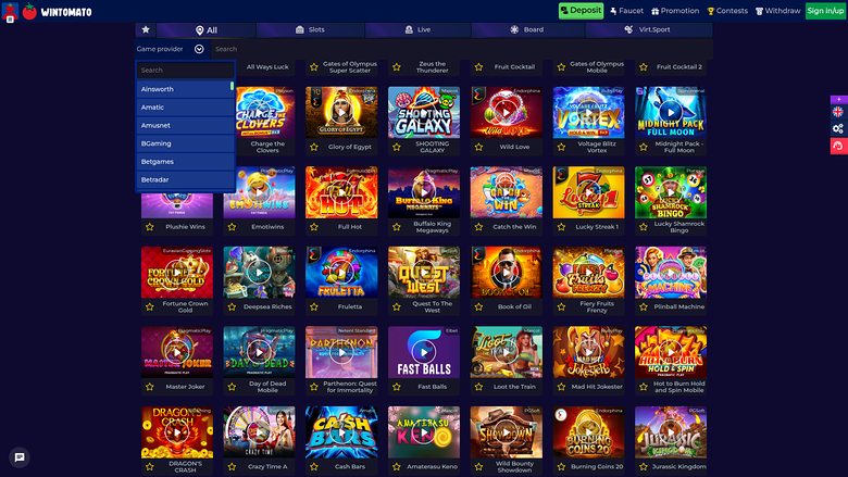 Développeurs de jeux de bureau de Wintomato Casino