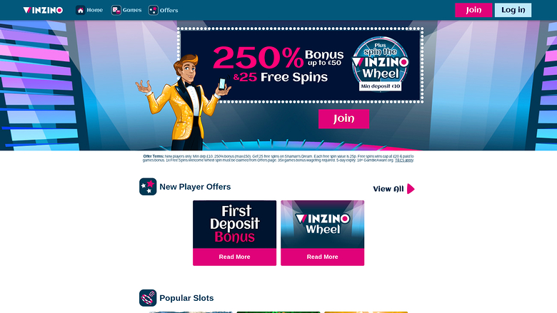 Página de inicio de escritorio de Winzino Casino