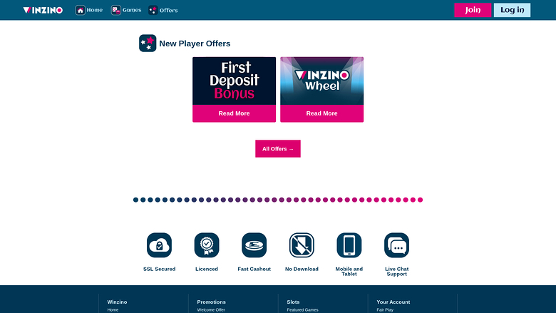 Promociones de escritorio de Winzino Casino