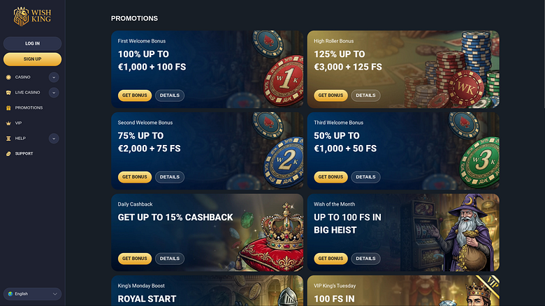 Promozioni desktop di Wishking Casino