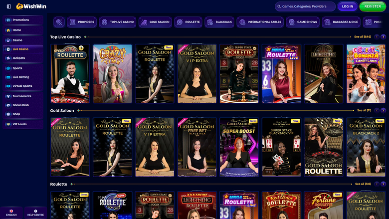 Croupier en direct sur ordinateur de WishWin Casino