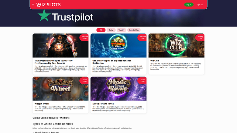 Promotions de bureau de Wiz Slots Casino