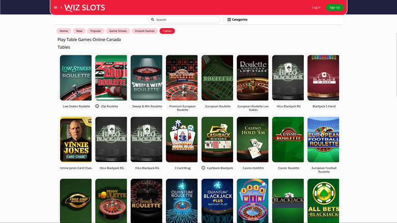 Giochi da tavolo per desktop del casinò Wiz Slots