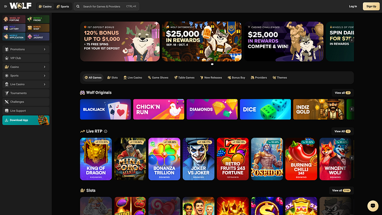 Giochi per desktop del casinò Wolf.io