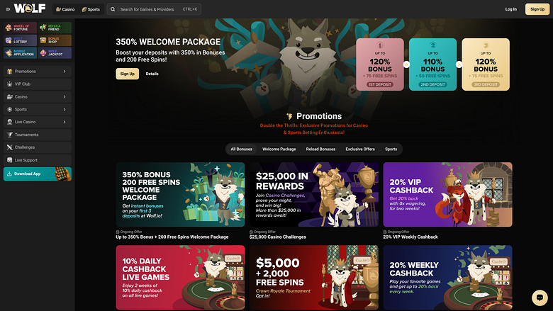 Promozioni per desktop del casinò Wolf.io