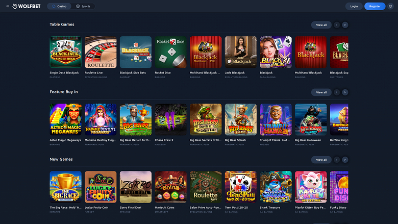 Jeux de bureau de Wolf.Bet Casino