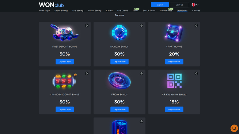 Promociones de escritorio de WONClub Casino