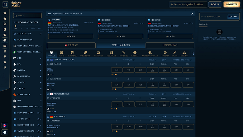 Scommesse sportive da desktop di WonderLuck Casino