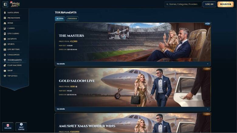 Screenshot der Turnierseite von WonderLuck Casino