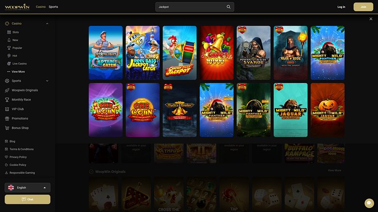 Jackpot do Woopwin Casino para computador