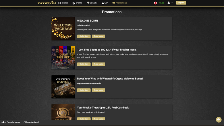 Woopwin Casino Desktop-Aktionen