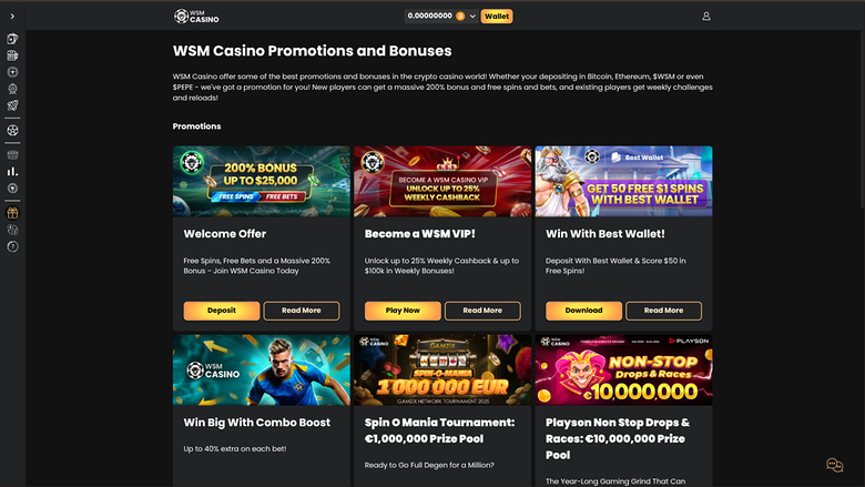 Promotions de WSM Casino sur ordinateur