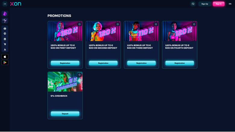 Screenshot der Promotionsseite von Xonbet Casino