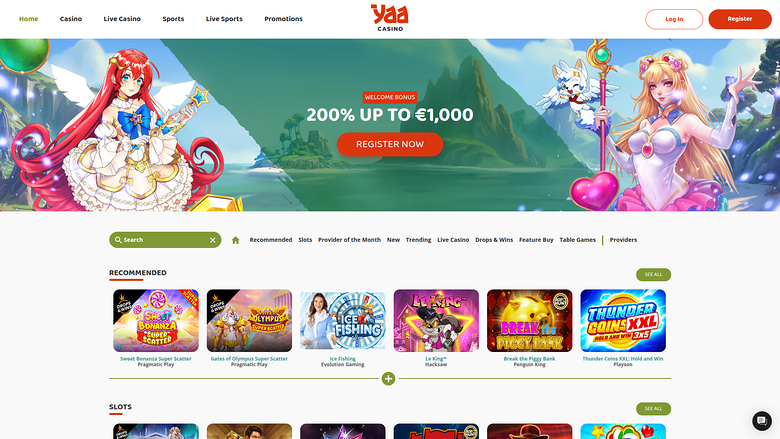 Page d’accueil sur ordinateur de Yaa Casino