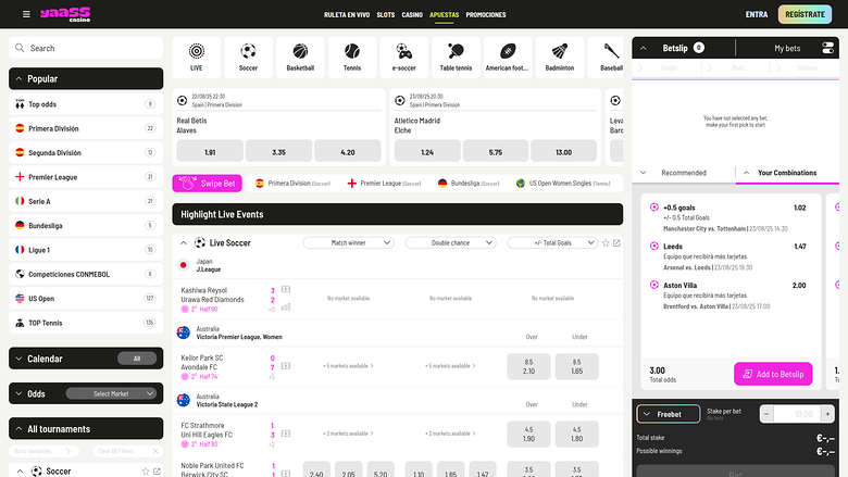 Sport desktop di Yaass Casino